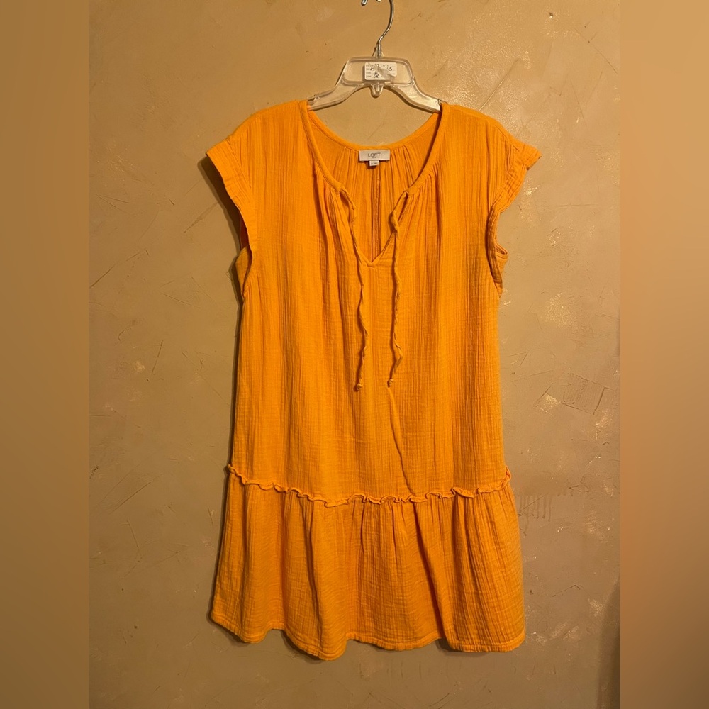 Loft 100% Cotton Flounce Sleeve Dress